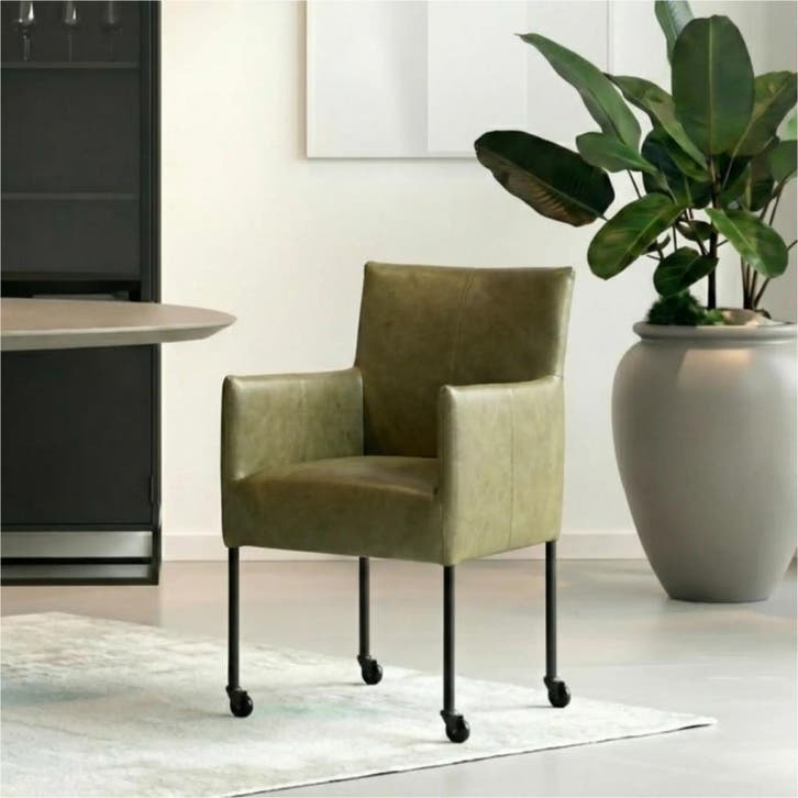 Set van 6 Leren eetkamerstoelen Desire - Vintage Olive, Huis en Inrichting, Stoelen, Nieuw, Leer, Ophalen of Verzenden