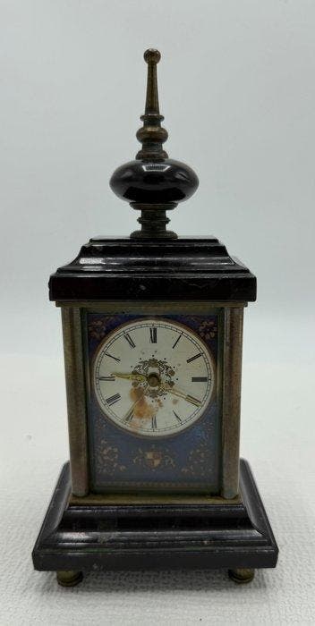 Miniatuur klok met wekker - Marmer, Brons - 1850-1900