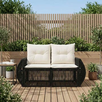 vidaXL Tuin Sofa 2-Aantal zitplaatsen Zwart poly rattan, Tuin en Terras, Verzenden, Nieuw