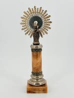 Figuur - Virgen en Columna - 39 cm - Zilver, Marmer
