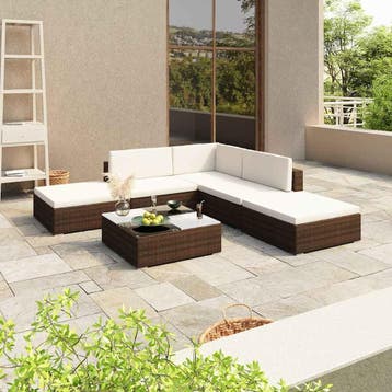 vidaXL 6-delige Loungeset met kussens poly rattan bruin, Verzenden, Nieuw, Loungeset