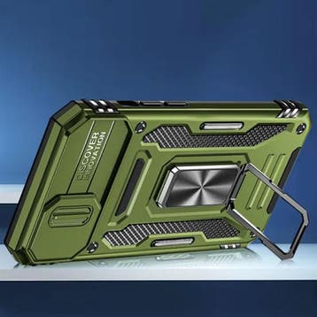 iPhone 15 Plus - Armor Hoesje met Kickstand en Camera Slide, Télécoms, Téléphonie mobile | Housses, Coques & Façades | Apple iPhone