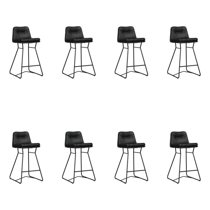 Set van 8 Leren barkrukken Candy laag - Hermes Nero (zwart), Huis en Inrichting, Barkrukken, Nieuw, 1 kruk, Leer, 60 tot 90 cm