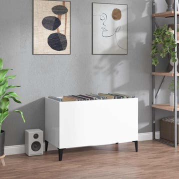 vidaXL Platenkast 74,5x38x48 cm bewerkt hout hoogglans wit, Huis en Inrichting, Verzenden, Nieuw