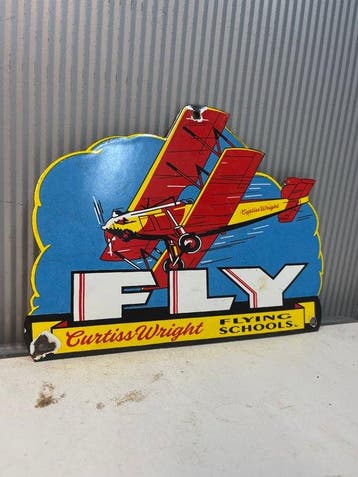 Curtiss-Wright Flying Schools – Fly – Vliegtuig Reclamebord