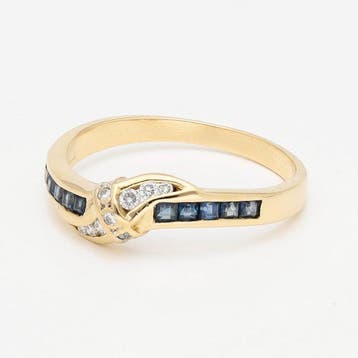 Ring - 18 karaat Geel goud - Diamant - Saffier, Nieuw