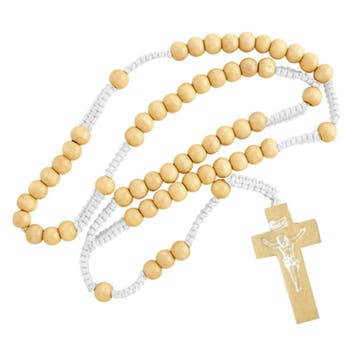 Fako Bijoux - Ketting - Rozenkrans - Hout - Wit, Verzenden