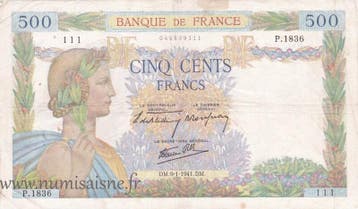 France Frankreich F 32/12 500 Francs La Paix 09/01/1941 P..., Verzenden, België