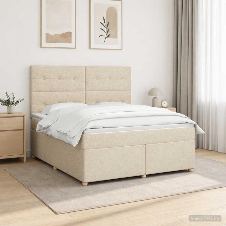 vidaXL Boxspringbed met matras Crèmekleurig 140 x 200 cm, Maison & Meubles, Chambre à coucher | Lits, Envoi