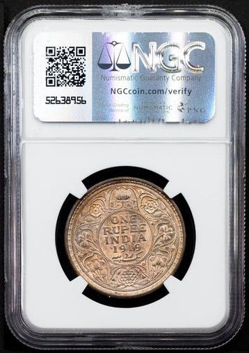 Brits India. George V. 1 Rupee 1919 Calcutta NGC MS64
