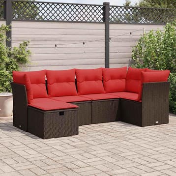 vidaXL 6-delige Loungeset met kussens poly rattan bruin, Verzenden, Nieuw, Loungeset