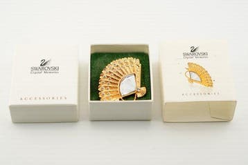 Swarovski - Kristal, Verguld - Broche - Spaanse fan, Antiek en Kunst