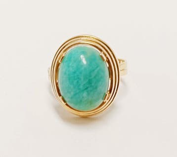 Cocktailring - 18 karaat Geel goud - amazoniet cabochon