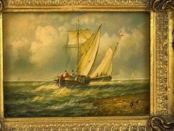 Lijst- Een vergulde lijst met maritiem paneel - Hout, stuc, Antiek en Kunst