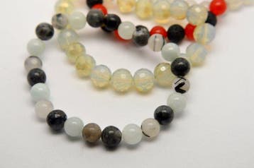Set van 5 armbanden - Agaat, Kwarts, Opaliet, Zwarte