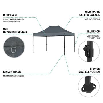 Partytent - 3x4.5 m - Premium easy-up Partytent | Grijs, Verzenden, Nieuw