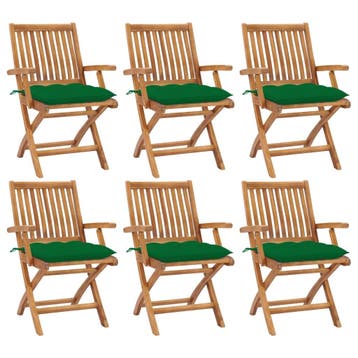 vidaXL Klapstoelen met kussens, 6 stuks, massief teakhout, Verzenden, Nieuw