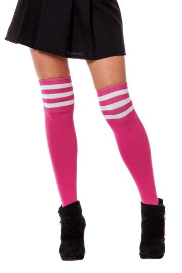 Roze Kousen Wit Gestreept Cheerleader, Verzenden, Nieuw