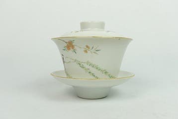 Famille Rose Bird & Blossom Gaiwan — Drie-delige set -