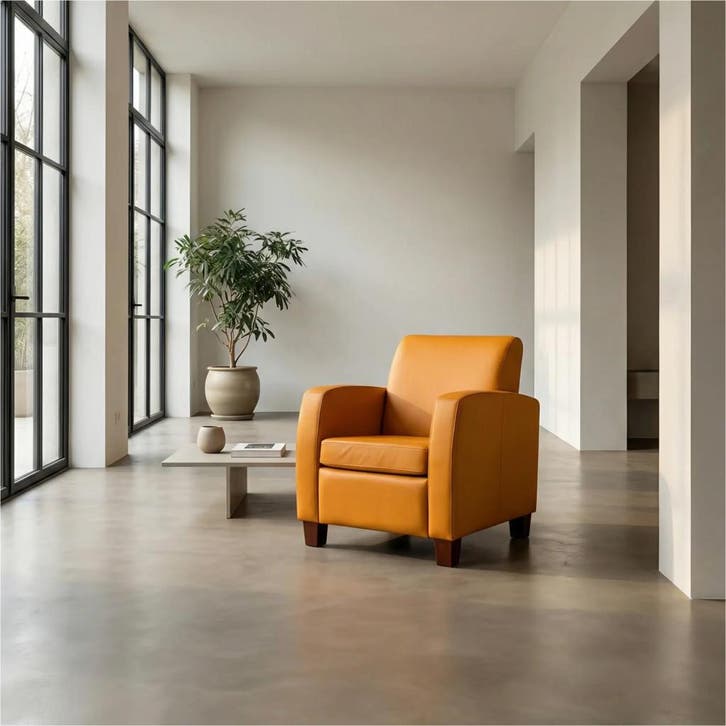 Leren fauteuil Joy - Toledo Leem (geel/bruin) - Poten hout, Maison & Meubles, Fauteuils, Enlèvement ou Envoi