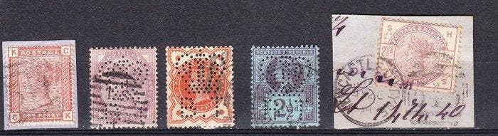 Groot-Brittannië 1870/1900 - 10 perfins met koninklijk wapen, Postzegels en Munten, Postzegels | Europa | UK