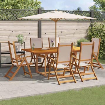 vidaXL 7-delige Tuinset massief acaciahout en textileen, Verzenden, Nieuw, Tuinset