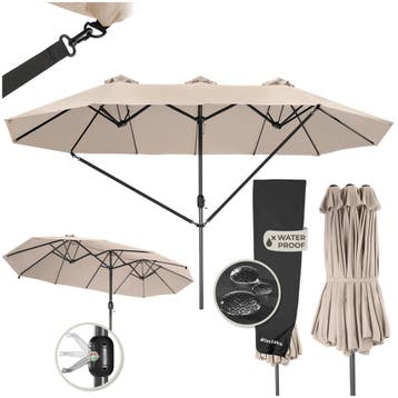 Dubbele Parasol Silia 460x270 cm met 3 windvakken - beige, Verzenden, Nieuw