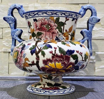 Gien France - M S - Vaas - Pioenen - Creamware - Gien vaas
