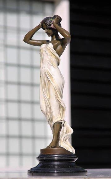 Statue, lady hair - 35 cm - bronze et marbre