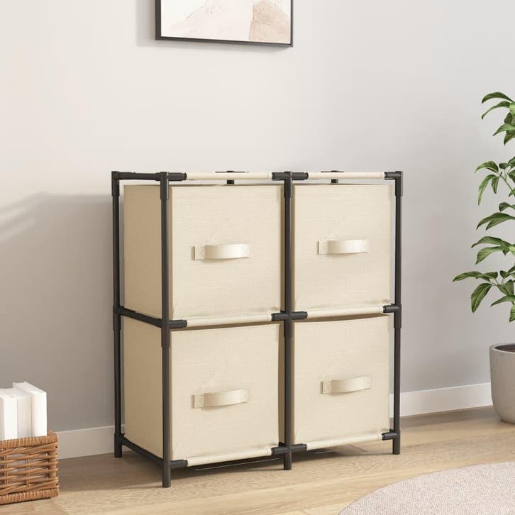vidaXL Opbergkast met 4 stoffen manden 63x30x71 cm staal, Maison & Meubles, Armoires | Autre, Envoi