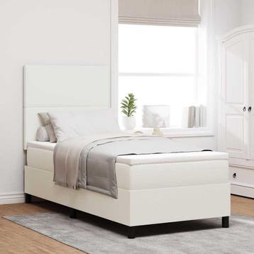 vidaXL Boxspring bed Crème en Wit 100 x 200 cm Corduroy stof, Verzenden