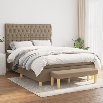 vidaXL Boxspring met matras stof taupe 140x200 cm, Verzenden