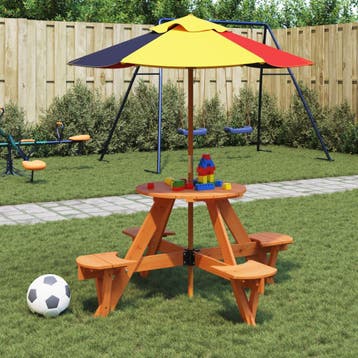 vidaXL Picknicktafel voor 4 kinderen met parasol rond, Verzenden