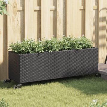 vidaXL Plantenbak met wielen 3 potten 107x32x38 cm poly, Verzenden