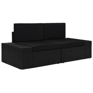 Tweezitsbank poly rattan zwart - Modulaire lounge set met..., Verzenden, Zo goed als nieuw, Rotan