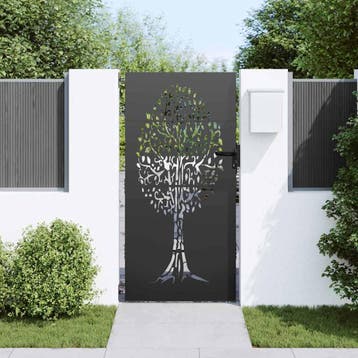 vidaXL Tuinpoort 85 x 200 cm Poedercoated staal Zwart, Verzenden, Nieuw