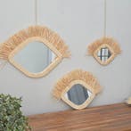 Spiegel (3)- oog - stro/raffia, Glas - set met franje
