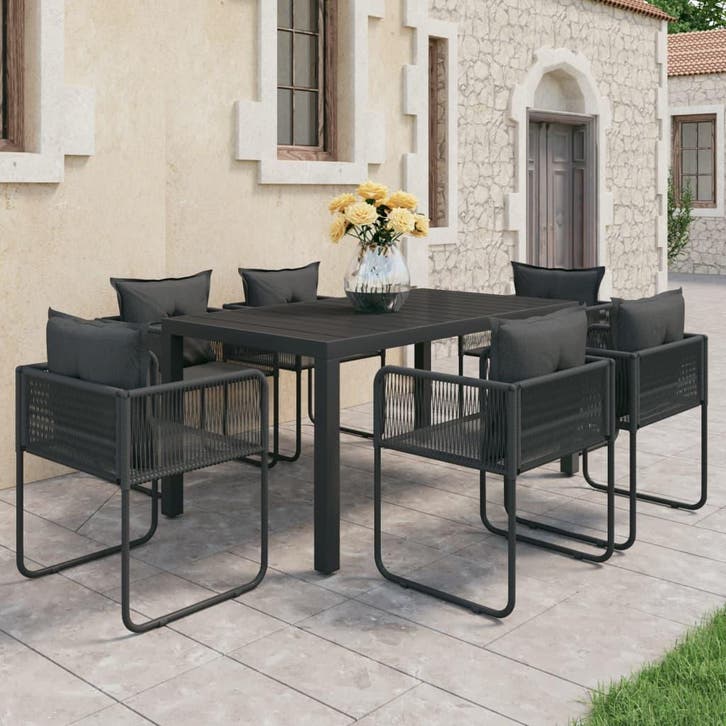 vidaXL 7-delige Tuinset PVC-rattan zwart, Tuin en Terras, Tuinsets en Loungesets, Tuinset, Nieuw, Verzenden