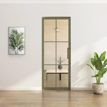 Stalen taatsdeur - Olijfgroen - 6 Vlaks - Helder glas, Minder dan 80 cm, Overige typen, Nieuw, Metaal