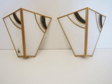 Wandlamp - opaalglas, Messing - Art Deco