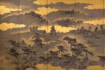 Een zesdelig Japans vouwscherm bybu () met de