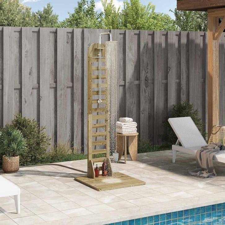 vidaXL Buitendouche 223 cm Doordrenkt Dennenhout en RVS, Tuin en Terras, Zwembaden, Nieuw, Verzenden
