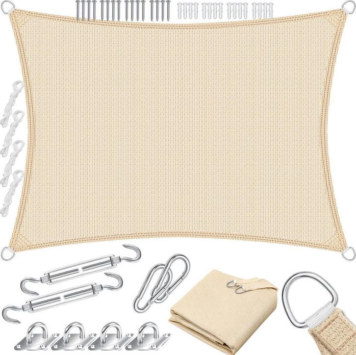 Schaduwdoek - Zonnezeil - Rechthoekig - 4x6 m - Creme - KESS, Tuin en Terras, Schaduwdoeken, Nieuw, Verzenden