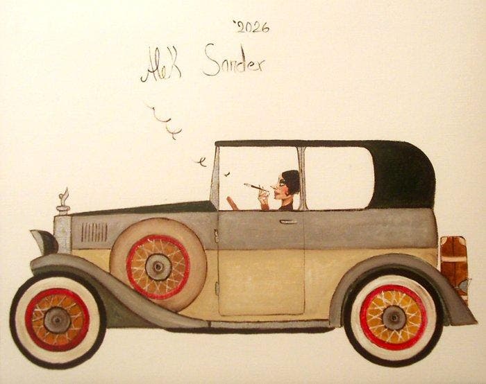 Alek Sander (XX-XXI) - Madame Cohiba im Packard Oldtimer, Antiquités & Art, Art | Peinture | Moderne