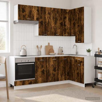 vidaXL Keukenblok LYON 8 st Gerookt eiken Bewerkt hout, Huis en Inrichting, Verzenden, Nieuw