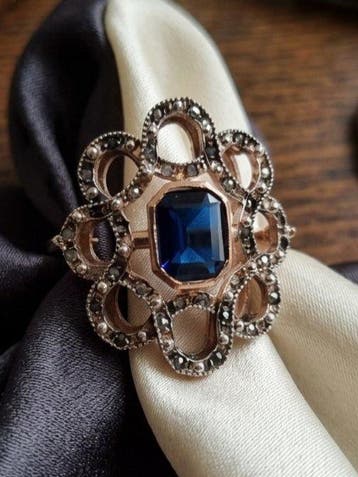 Zonder minimumprijs - Ring - 9 kt. Zilver, Roségoud Saffier, Nieuw