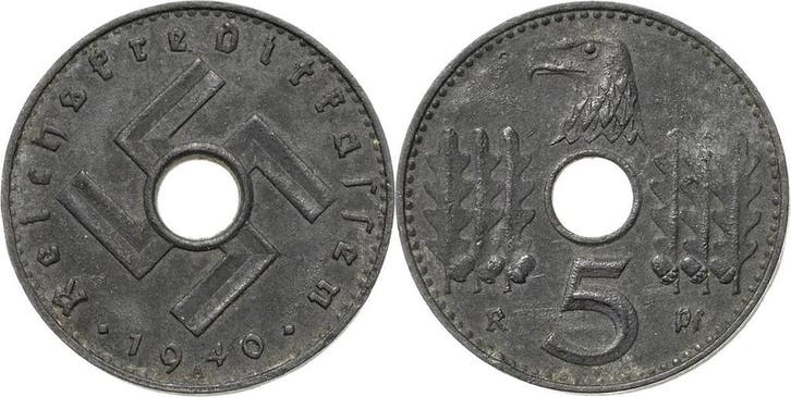 5 Reichspfennig 1940 munten der Reichskreditkassen, Postzegels en Munten, Munten | Europa | Niet-Euromunten, België, Verzenden