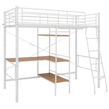 vidaXL Stapelbedframe met tafel metaal wit 90x200 cm, Verzenden