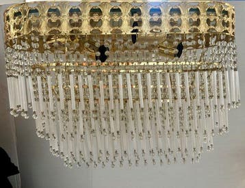 Plafondlamp - Verguld messing, Opaline glas - Plafondlampen
