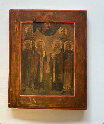 Icoon - Zes heiligen - Hout, Antiek en Kunst